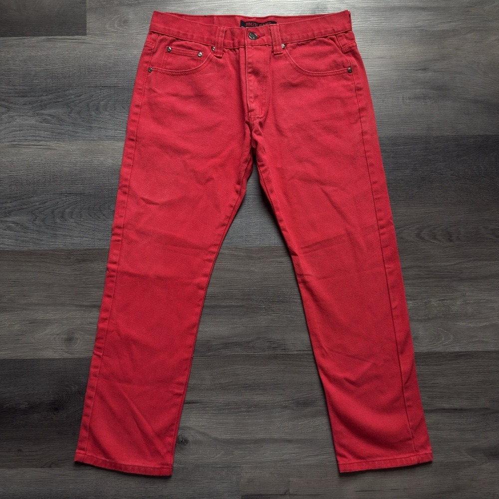 Vintage 90s Y2k Jinzu Jeans Mens Size 34x30 Red Denim 100% Cotton Straight Fit